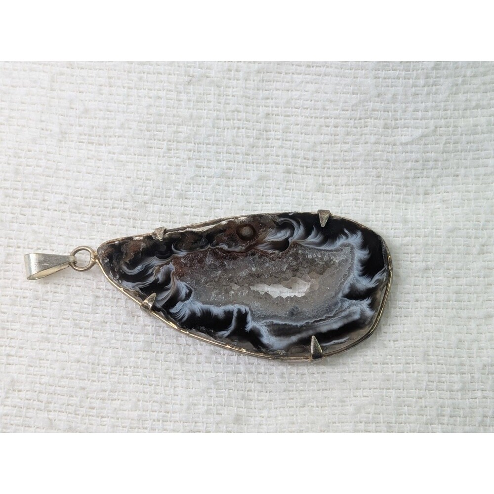 Natural Oco Geode Druzy - Brazil 925 Sterling Silver Pendants Jewelry - Picture 1 of 5